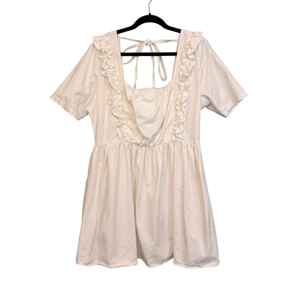 ASOS Denim Mini Dress 14 White Coquette Milkmaid Babydoll Feminine Cottagecore - Picture 3 of 13